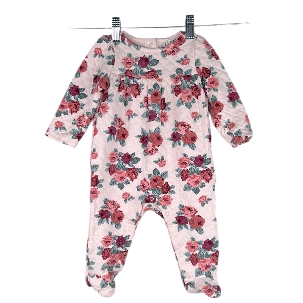 Janie and Jack Baby Girl Floral One Piece Comfy Pajamas Size 6-9 Months